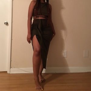 Olive green skirt set
